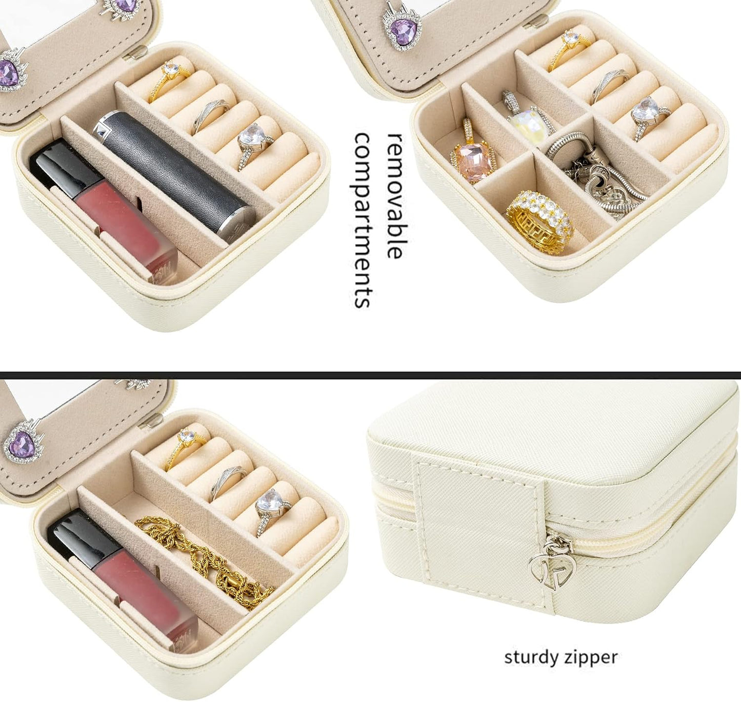 Travel Jewelry Case Travel Jewelry Box Travel Jewelry Organizer Small Jewelry Organizer Box Gift for Girls Women with Mirror(White)