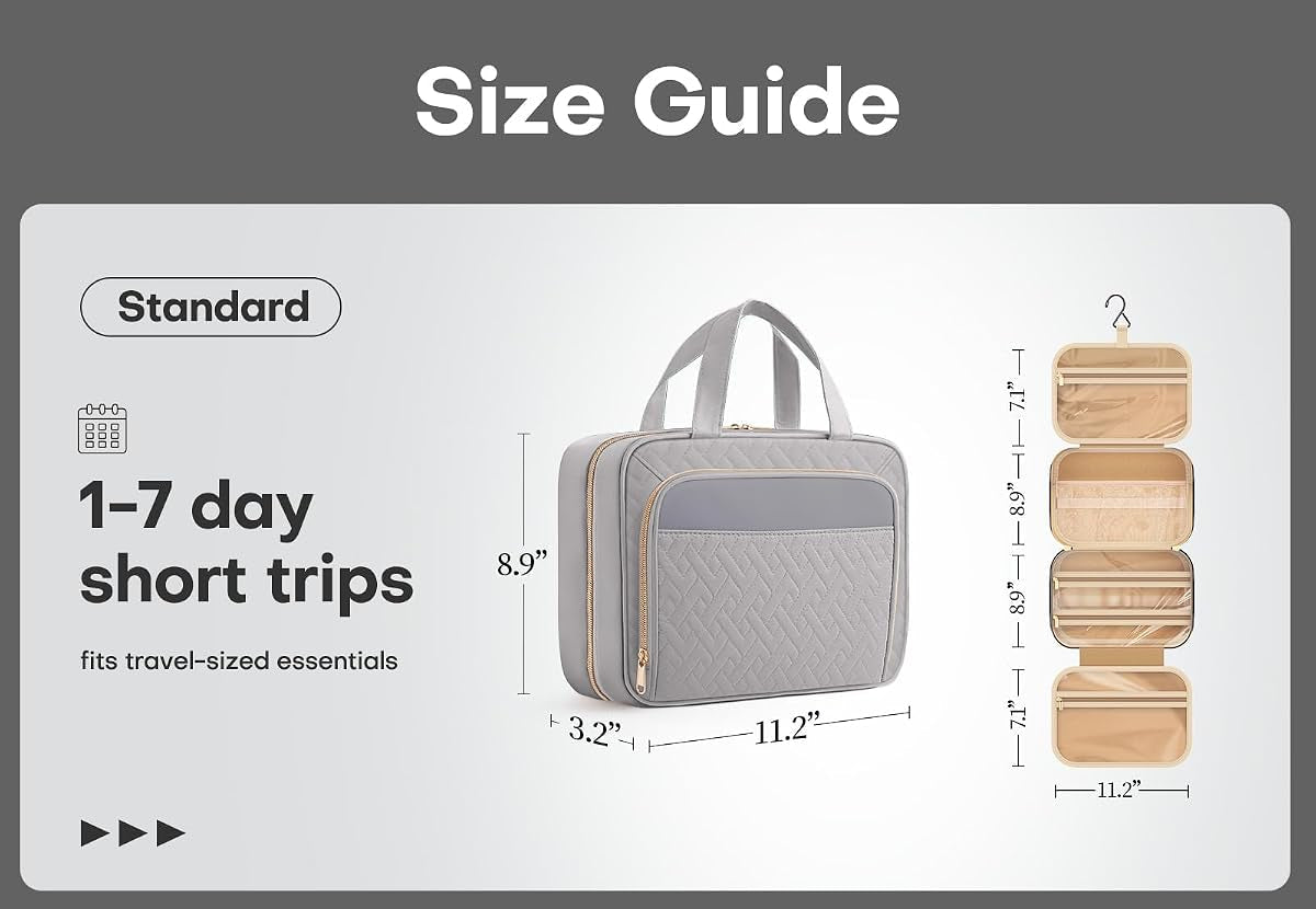 Hanging Travel Toiletry Bag Women Men, Grey, Medium