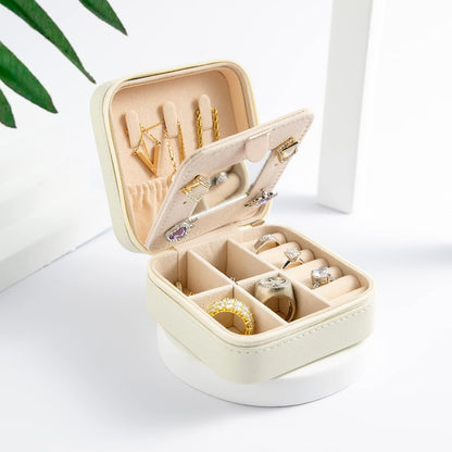 Travel Jewelry Case Travel Jewelry Box Travel Jewelry Organizer Small Jewelry Organizer Box Gift for Girls Women with Mirror(White)